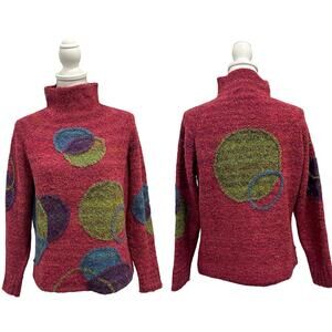 Vintage PBJ Sport Pink Boucle Geometric Turtleneck Sweater Mod Dopamine Eclectic